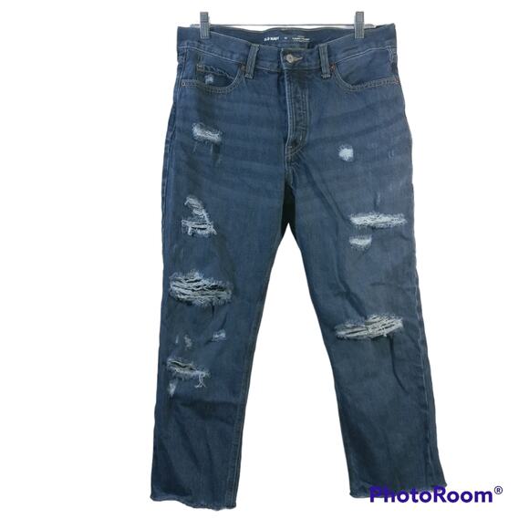 Old Navy High-Waisted Button-Fly Slouchy Straight Cropped Non-Stretch Jeans 10 - Picture 1 of 8